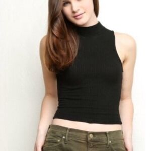 Brandy Melville Black Mock Neck Ribbed Sleeveless Sweater/Tank